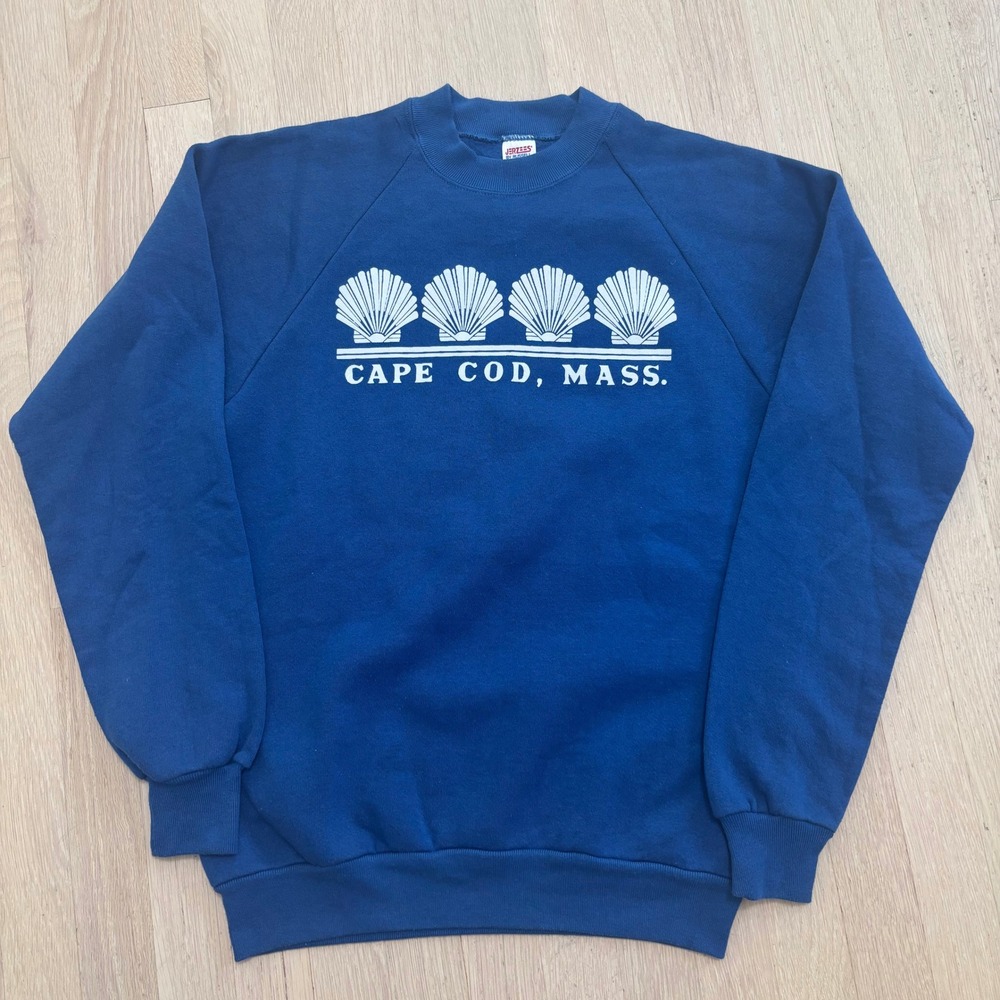Jerzees Sweatshirt Unisex Medium Blue Good Cape Cod Seashell Vintage Made in USA